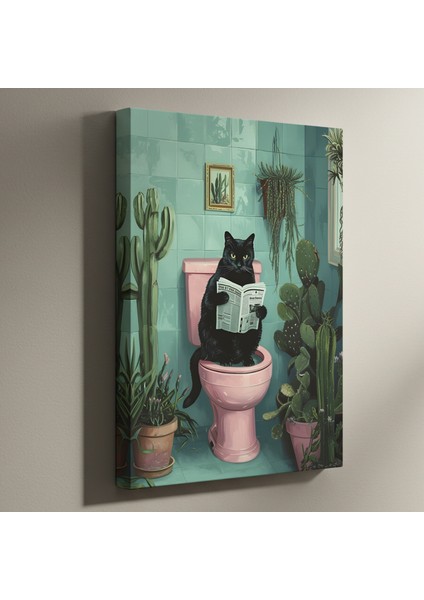 Tuvalet'te Gazete Okuyan Kedi Tablosu