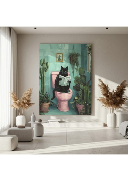 Tuvalet'te Gazete Okuyan Kedi Tablosu fırsatları