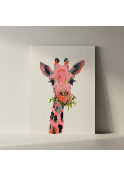 Pembe Zürafa ve Çiçekler Soyut Tablosu fiyatları