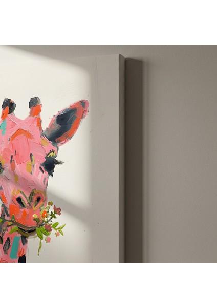 Pembe Zürafa ve Çiçekler Soyut Tablosu indirimleri