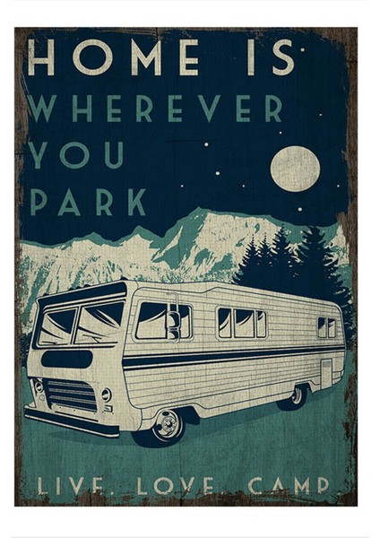 Ahşap Tablo 35 cm x 50 cm Eski Zeminde Karavan Afişi