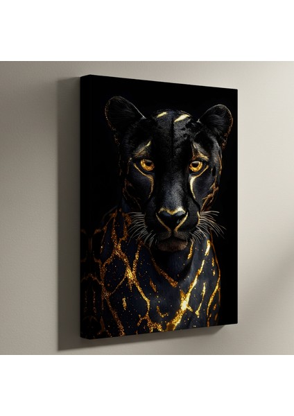 Altın Detaylı Kara Panter Tablosu