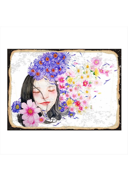 Çiçekli Kız Mdf Poster 35 cm x 50 cm