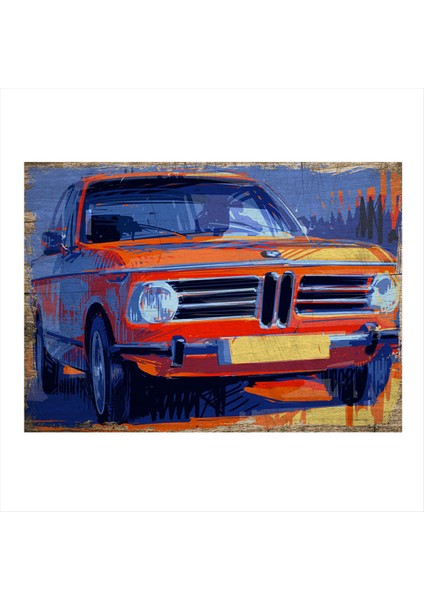 Turuncu Klasik Bmw Desenli Ahşap Tablo 35 cm x 50 cm