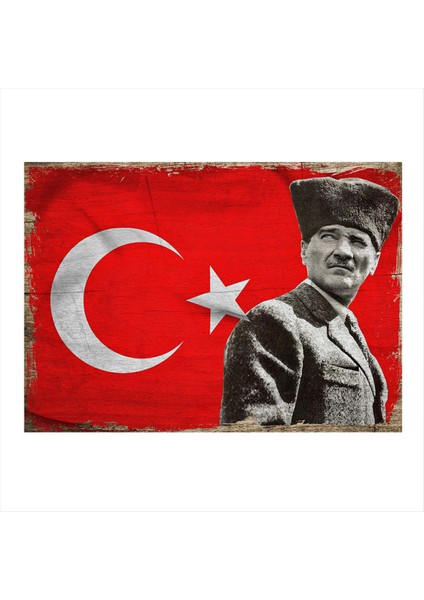 Atatürk ve Bayrak Art Mdf Poster 35 cm x 50 cm