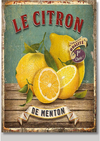 Ahşap Tablo 35 cm x 50 cm Taze Limon Afişi Tarz