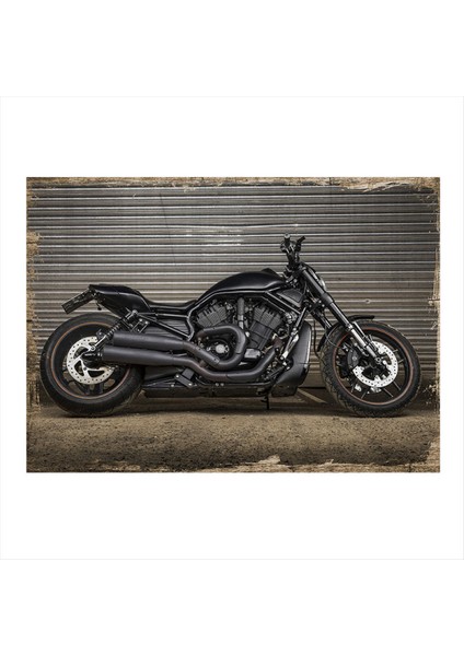 Siyah Motosiklet Hediyelik Ahşap Tablo 35 cm x 50 cm