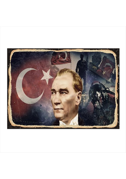 Mustafa Kemal Atatürk Desenli Ahşap Tablo 35 cm x 50 cm