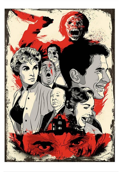 Ahşap Tablo 35 cm x 50 cm Alfred Hitchcock Psycho Afiş
