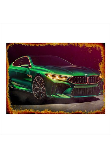 Yeşil Spor Araba Desenli Ahşap Tablo 35 cm x 50 cm