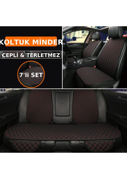 Chevrolet Cruze 2009-2014 Uyumlu 7 Parça Kapitone Araba Koltuk Kumaş Kumaş Siyah Kırmızı - Kaymaz | Trobus