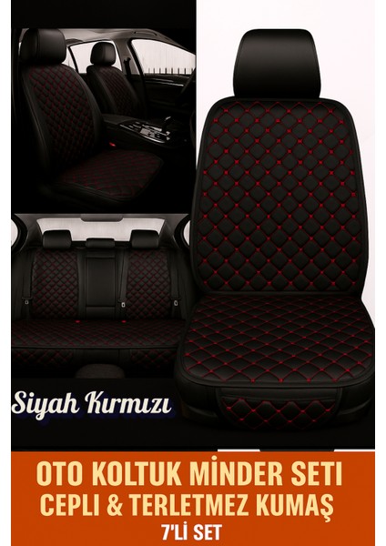 Chevrolet Cruze 2009-2014 Uyumlu 7 Parça Kapitone Araba Koltuk Kumaş Kumaş Siyah Kırmızı - Kaymaz | Trobus fiyatları