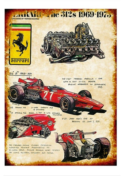 Ferrari Formula 1 Desenli Ahşap Tablo 35 cm x 50 cm