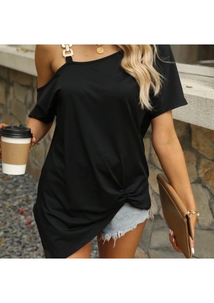 Kadın Tek Omuzu Açık Toka Detaylı Viskon Bluz modelleri