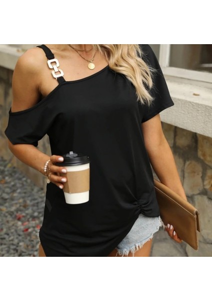 Kadın Tek Omuzu Açık Toka Detaylı Viskon Bluz indirimleri