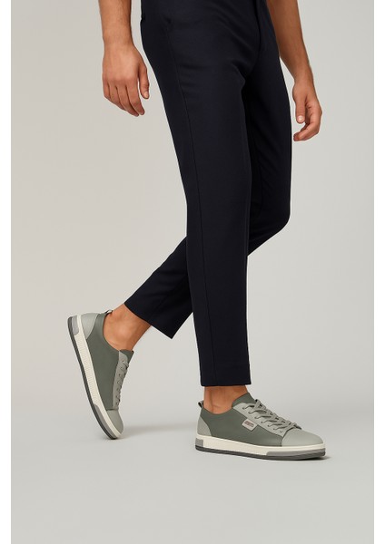 GR0245 Hakiki Deri & Nubuk Kaydırmaz Çift Renk Yüksek Ray Taban Antrasit Renk Erkek Sneaker Ayakkabı