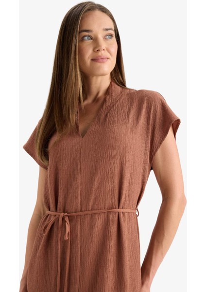 Regular Fit V Yaka Bağlamalı Midi Elbise F4673AX25HS modelleri