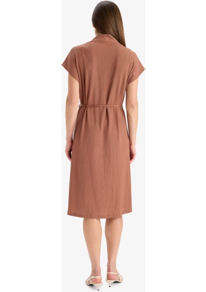 Regular Fit V Yaka Bağlamalı Midi Elbise F4673AX25HS