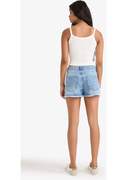 Yüksek Bel Paça Ucu Kesik Jean Şort E0504AX25AU indirimleri