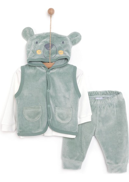 Yenidoğan -Body-Kadife Yelek Patiksiz Alt 3lü Takım Unisex