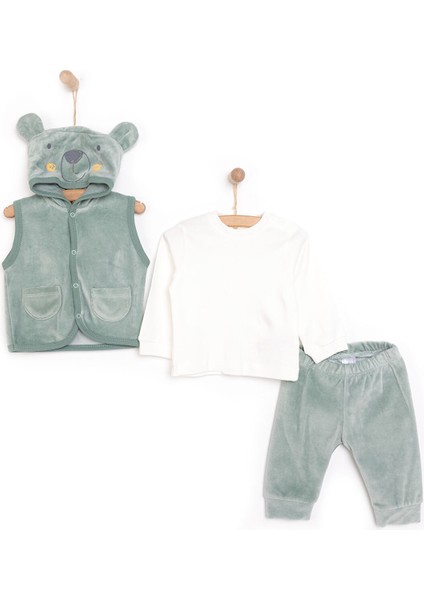 Yenidoğan -Body-Kadife Yelek Patiksiz Alt 3lü Takım Unisex modelleri
