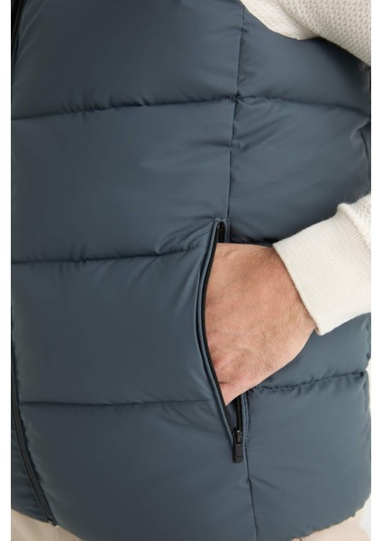 Su İtici Slim Fit Dar Kesim Dik Yaka Astarlı Fermuarlı Cepli Mevsimlik Baharlık Şişme Yelek C5630AX25AU