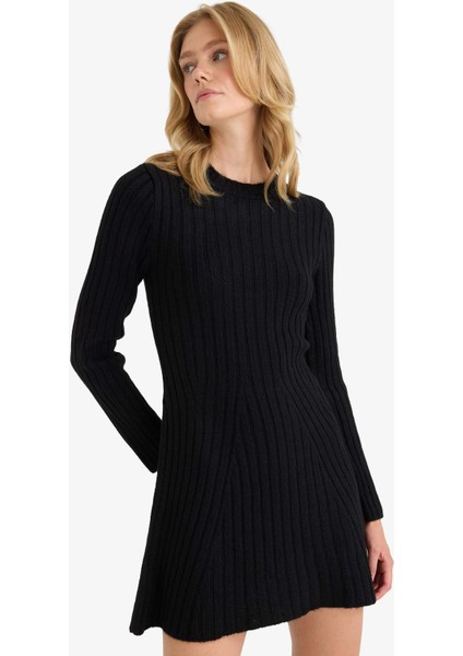 Bisiklet Yaka Ribana Uzun Kollu Mini Elbise F3893AX25WN modelleri