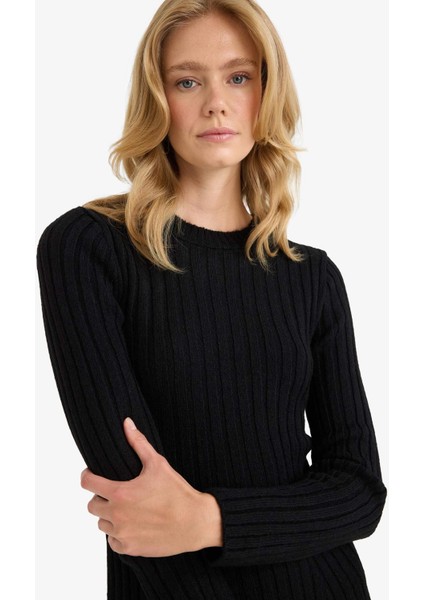 Bisiklet Yaka Ribana Uzun Kollu Mini Elbise F3893AX25WN fırsatları