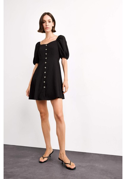 Kalp Yaka Kısa Kollu Mini Elbise G0730AX25SM