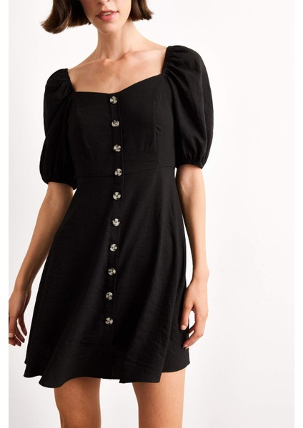 Kalp Yaka Kısa Kollu Mini Elbise G0730AX25SM