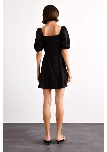 Kalp Yaka Kısa Kollu Mini Elbise G0730AX25SM