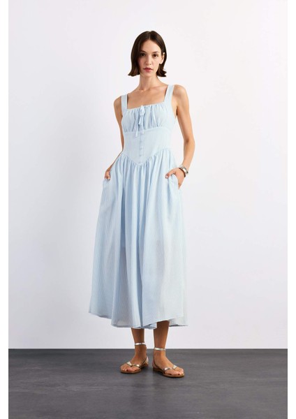 Kare Yaka Askılı Maxi Elbise G1316AX25SM