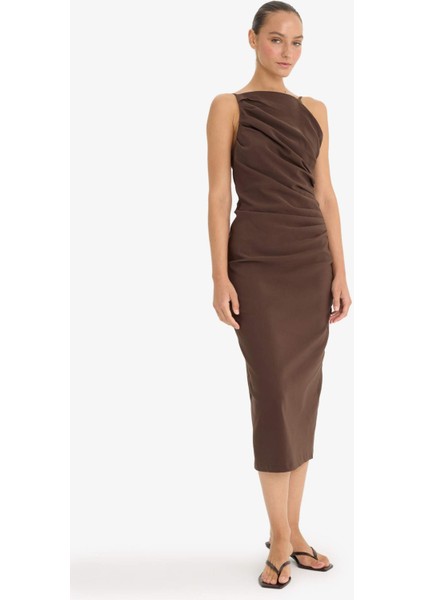 Bodycon Vücudu Saran Bengalin Kolsuz Elbise F9264AX25WN