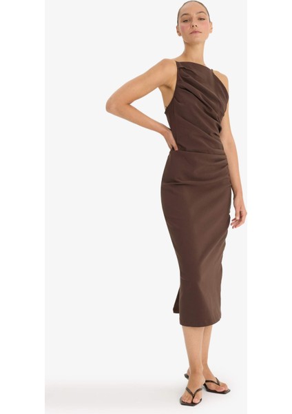 Bodycon Vücudu Saran Bengalin Kolsuz Elbise F9264AX25WN modelleri