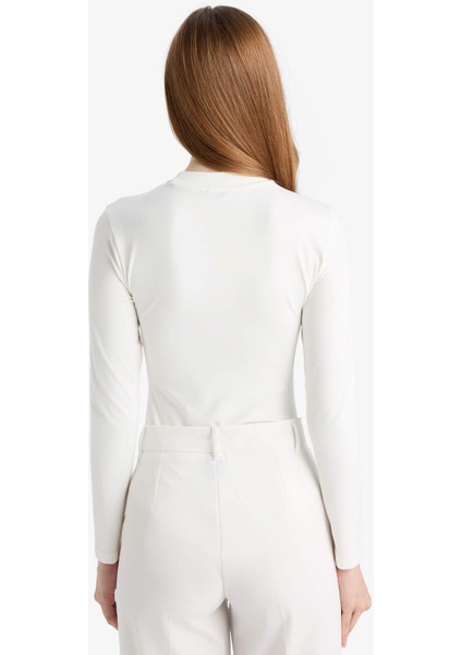 Slim Fit Dar Kesim Yarım Balıkçı Yaka Uzun Kollu Tunik