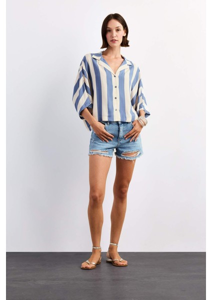 Oversize Geniş Kalıp Çizgili Kısa Kollu Gömlek G1324AX25SM fiyatları