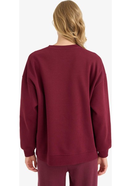 Oversize Geniş Kalıp Bisiklet Yaka Basic Düz Kalın Sweatshirt F9628AX25AU indirimleri