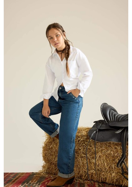 Kız Çocuk Baggy Fit Geniş Paça Jean Pantolon F7166A825AU fiyatları