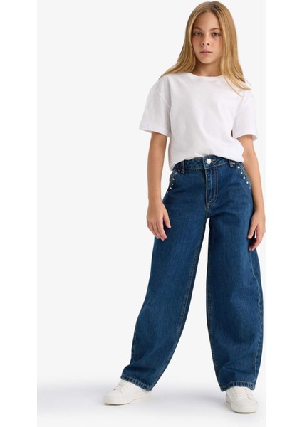 Kız Çocuk Baggy Fit Geniş Paça Jean Pantolon F7166A825AU indirimleri
