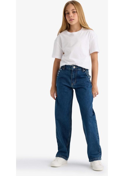 Kız Çocuk Baggy Fit Geniş Paça Jean Pantolon F7166A825AU