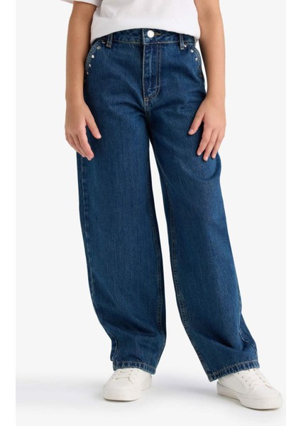 Kız Çocuk Baggy Fit Geniş Paça Jean Pantolon F7166A825AU