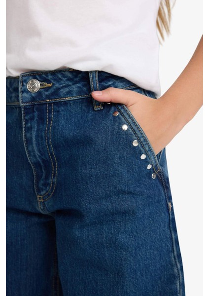 Kız Çocuk Baggy Fit Geniş Paça Jean Pantolon F7166A825AU