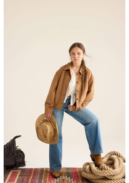 Kız Çocuk Ceket Yaka Düğmeli Süet Mont F7148A825AU fiyatları