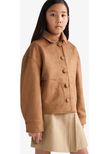Kız Çocuk Ceket Yaka Düğmeli Süet Mont F7148A825AU fırsatları