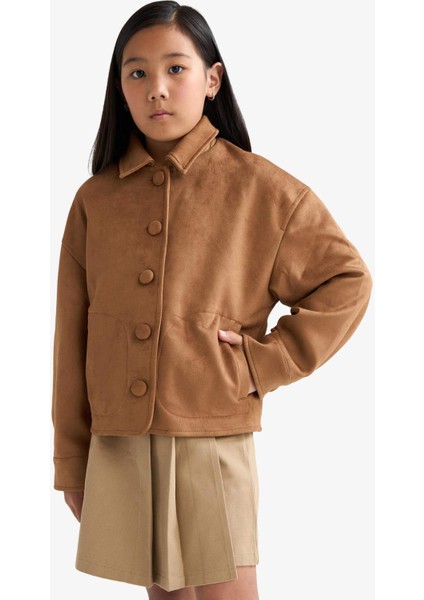 Kız Çocuk Ceket Yaka Düğmeli Süet Mont F7148A825AU