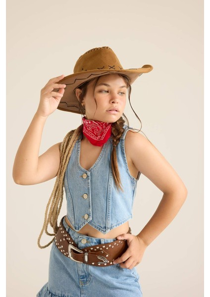 Kız Çocuk Pamuklu Düğmeli Jean Yelek F7165A825AU