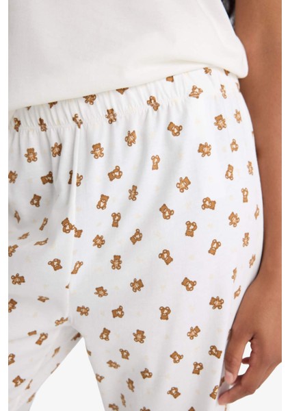 Pijama Takımı Regular Fit Baskılı Kısa Kollu Üst Desenli Uzun Alt-Fall in Love F9836AX25AU