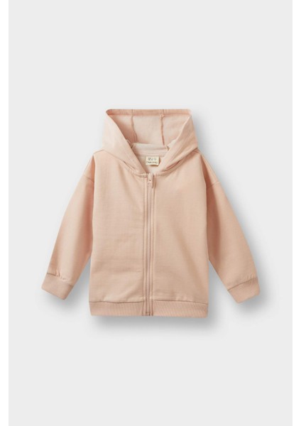 Kız Bebek Kapüşonlu İçi Yumuşak Tüylü Fermuarlı Sweatshirt E8350A525AU