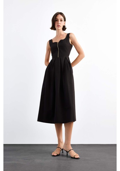 Kalp Yaka Fermuarlı Askılı Midi Elbise G0748AX25SM fiyatları