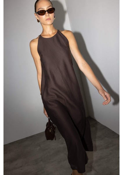 Halter Yaka Keten Kolsuz Maxi Elbise G1456AX25AU